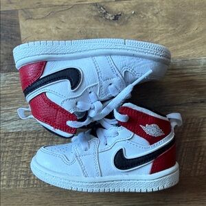 Jordan 1 Mid White and Red Sneakers